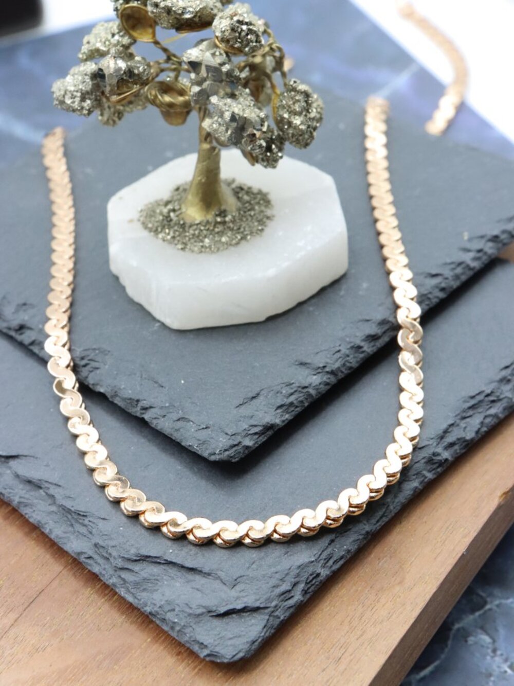 Flat Polished Rose Gold Chain Necklace – 19.7 Inch Bold Statement, XPNL0012